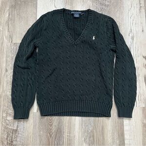 Ralph Lauren Sport Cableknit Sweater Womens XL Black V Neck